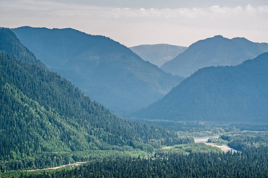View from the mountain Cap of Monomakh on the valley of the river Snezhnaya