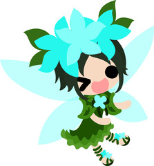 The illustration of aqua flowers and a cute fairy