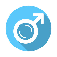 Male gender symbol flat icon. Round colorful button, circular vector sign with long shadow effect. Flat style design