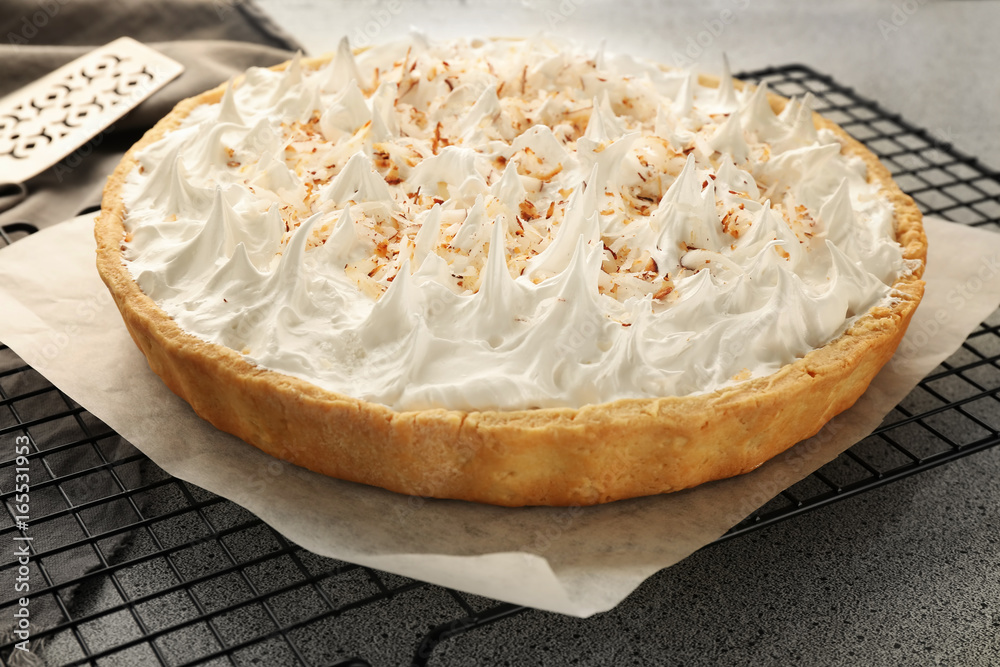 Canvas Prints grid with delicious coconut cream pie on grey table