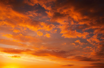Fiery, orange and red colors sunset sky. Beautiful background
