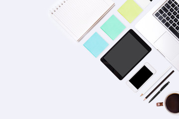 Top view of  white office desk table.
