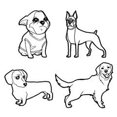 set of cartoon cute dog coloring page vector illustration

