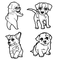 set of cartoon cute dog coloring page vector illustration
