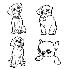 set of cartoon cute dog coloring page vector illustration
