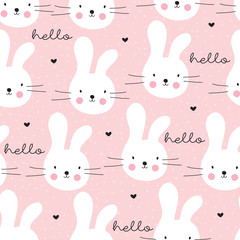 Naklejka premium seamless cute bunny rabbit pattern vector illustration
