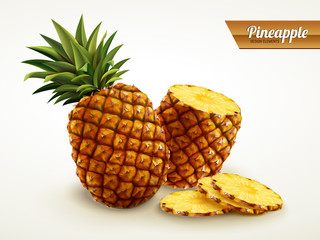 pineapple with sliced flesh - obrazy, fototapety, plakaty