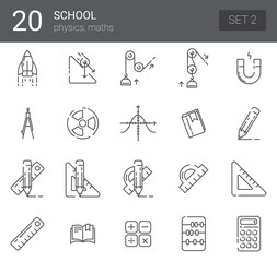 Simple Set of Online Education Related Vector Line Icons.  Icons represent physics and math. Set 2