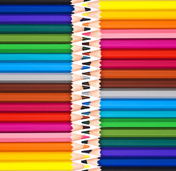 Colorful rainbow wooden pencils background, back to school, art and creativity concept