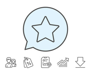 Star line icon. Best rank sign. Bookmark or Favorite symbol. Report, Sale Coupons and Chart line signs. Download, Group icons. Editable stroke. Vector