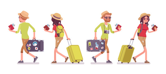 Tourist man and woman walking