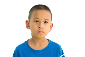 Little asian boy portrait close up face isolated on white background