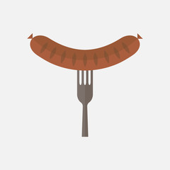 Sausage on the fork. Flat icon.