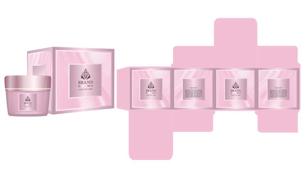Label on packaging container with luxury box design template and mockup box. Pink set. Illustration vector