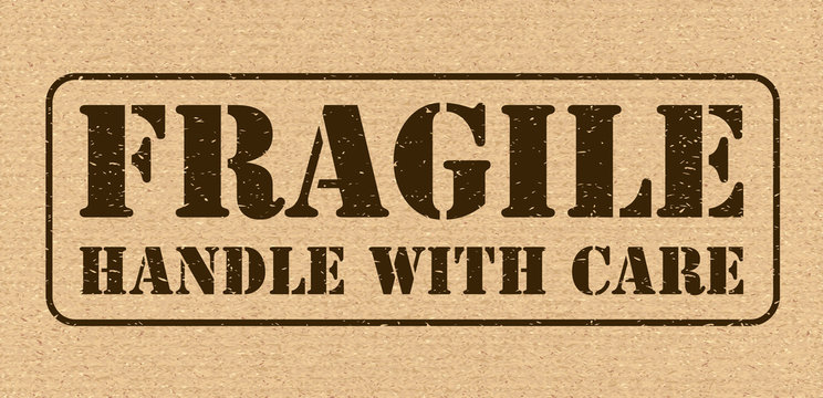Fragile Symbol for Cargo. Vector Cardboard Texture High Quality. Horizontal Vector Emblem