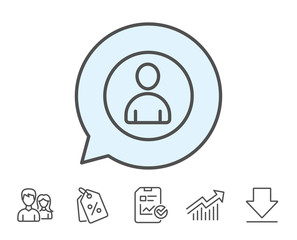 User line icon. Profile Avatar sign. Person silhouette symbol. Report, Sale Coupons and Chart line signs. Download, Group icons. Editable stroke. Vector