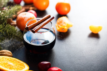 Mulled Wine Spices Fruits Black Background