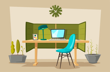 Set of office tables. Cartoon vector illustration.
