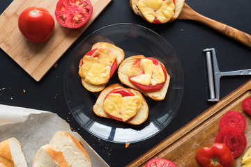 Small Sandwiches with Bread Tomato Cheese Baked