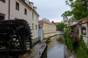 Fototapeta na wymiar Water mill on Kampa island in Prague, Czech Republic