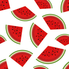 Summer seamless background. Realistic watermelon with slices. Vector illustration