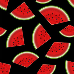 Summer seamless background. Realistic watermelon with slices. Vector illustration
