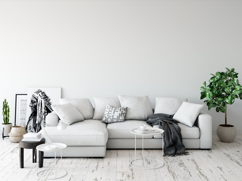 Fototapeta mock up wall interior. Wall art. 3d rendering, 3d illustration