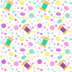 Seamless pattern with sewing related symbols