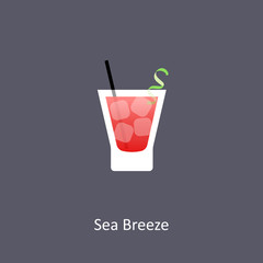 Sea Breeze cocktail icon on dark background in flat style