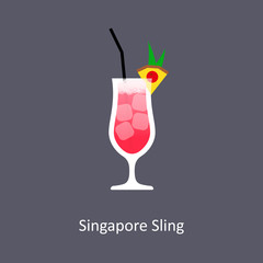 Singapore Sling cocktail icon on dark background in flat style