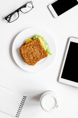 concept of lunch break at work top view mock up
