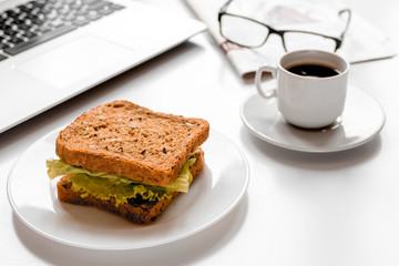 concept of lunch in officeat work top view