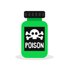 Fototapeta premium Green bottle with a poison sign / flat editable vector illustration, clip art