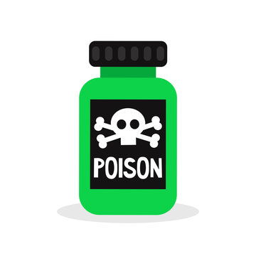 Green bottle with a poison sign / flat editable vector illustration, clip art