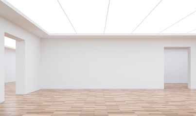 Empty white room modern space interior 3d rendering image.White room Many rooms are connected.There are wood floor,white wall © onzon