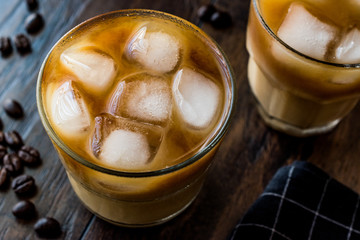Cold brew coffee with milk and ice. (iced coffee)