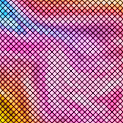 Multicolored abstract glowing background with retro elements of disco ball, vector illustration. Geometric pattern with squares with rounded corners.