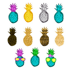 Colorful creative pineapples set
