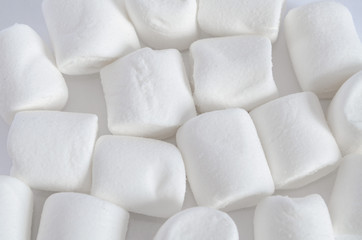 Pattern sweet marshmallow, candy on white background, view white marshmallow,