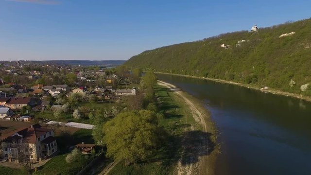 Aerial View. Dniester river, spring landscape Dniester Canyon