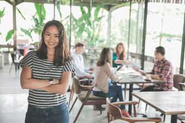 worker first business meeting in a cafe