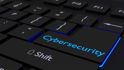 Black keyboard with glowing cybersecurity enter key