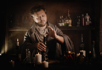 wizard brews a potion