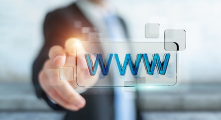 Businessman surfing on internet using tactile web address bar 3D rendering
