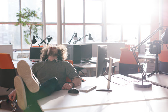 businessman sitting with legs on desk