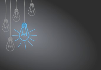 Bright Ideas, blackboard design, blue Light Bulb