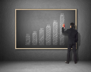 businessman drawing increasing graph, year over year, YOY