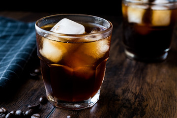 Cold brew coffee with ice or iced coffee.