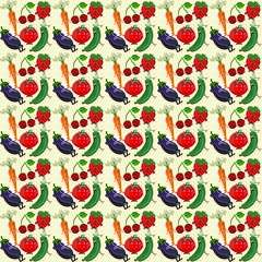 Cheerful seamless pattern with berries and vegetables