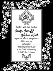 Vintage baroque style wedding invitation card